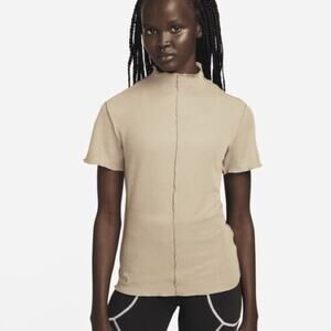 Nike Dri-Fit ADV Tech Pack Tan Waffle Knit Turtleneck Short Sleeve Top Small